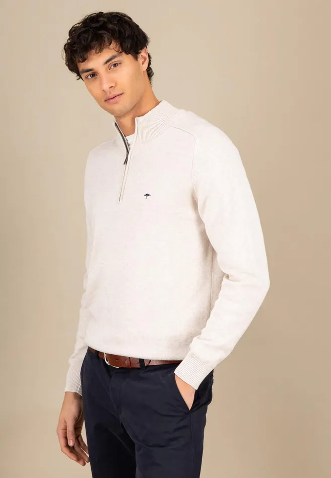 Sweater Men FYNCHHATTON Sweater With Troyer Collar Made Of SOCHOUNG New Offwhitepoppy Redturf Greennavystrong Blue