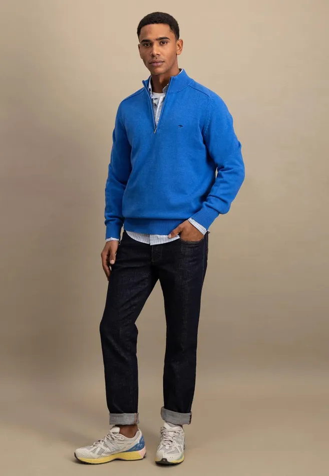 Sweater Men FYNCHHATTON Sweater With Troyer Collar Made Of SOCHOUNG New Offwhitepoppy Redturf Greennavystrong Blue