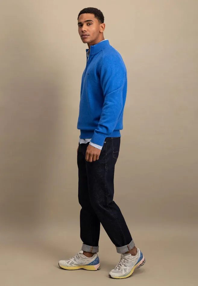 Sweater Men FYNCHHATTON Sweater With Troyer Collar Made Of SOCHOUNG New Offwhitepoppy Redturf Greennavystrong Blue