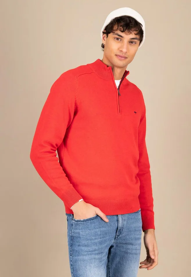 Sweater Men FYNCHHATTON Sweater With Troyer Collar Made Of SOCHOUNG New Offwhitepoppy Redturf Greennavystrong Blue