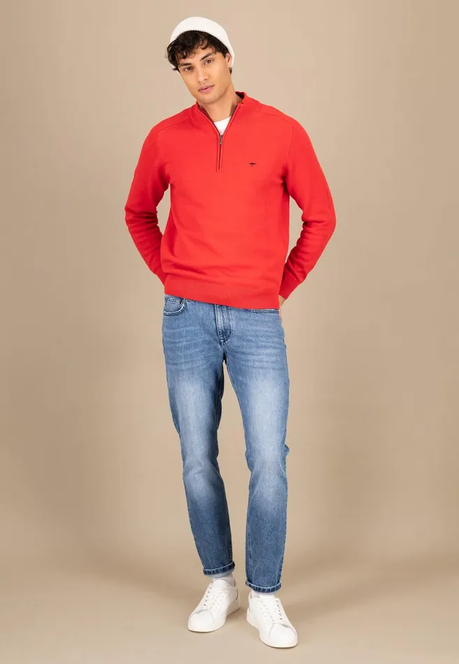 Sweater Men FYNCHHATTON Sweater With Troyer Collar Made Of SOCHOUNG New Offwhitepoppy Redturf Greennavystrong Blue