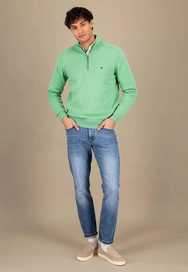 Sweater Men FYNCHHATTON Sweater With Troyer Collar Made Of SOCHOUNG New Offwhitepoppy Redturf Greennavystrong Blue