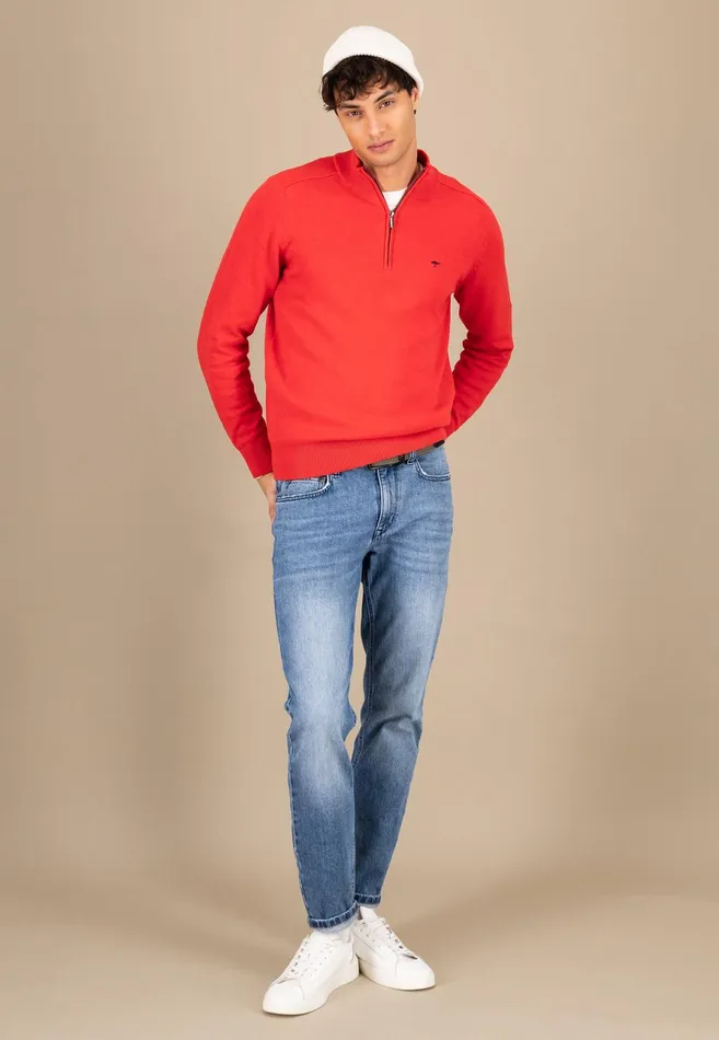 Sweater Men FYNCHHATTON Sweater With Troyer Collar Made Of SOCHOUNG New Offwhitepoppy Redturf Greennavystrong Blue