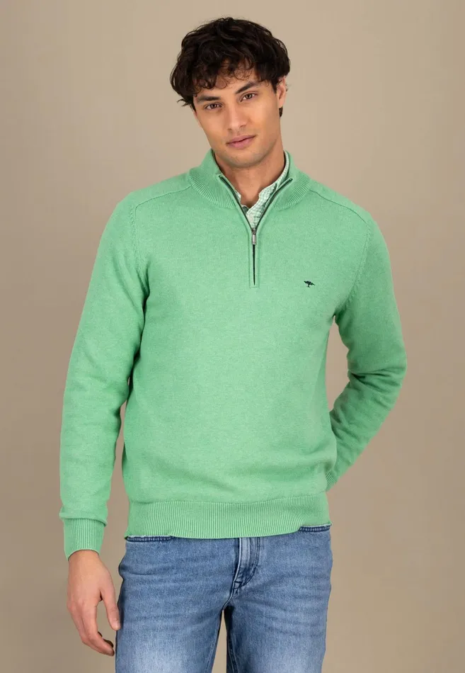 Sweater Men FYNCHHATTON Sweater With Troyer Collar Made Of SOCHOUNG New Offwhitepoppy Redturf Greennavystrong Blue