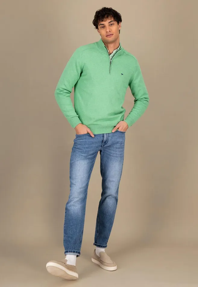 Sweater Men FYNCHHATTON Sweater With Troyer Collar Made Of SOCHOUNG New Offwhitepoppy Redturf Greennavystrong Blue