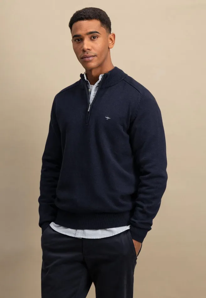Sweater Men FYNCHHATTON Sweater With Troyer Collar Made Of SOCHOUNG New Offwhitepoppy Redturf Greennavystrong Blue