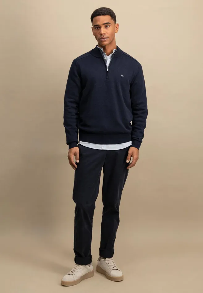 Sweater Men FYNCHHATTON Sweater With Troyer Collar Made Of SOCHOUNG New Offwhitepoppy Redturf Greennavystrong Blue