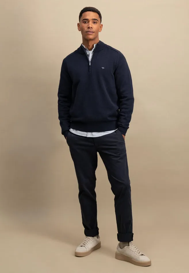 Sweater Men FYNCHHATTON Sweater With Troyer Collar Made Of SOCHOUNG New Offwhitepoppy Redturf Greennavystrong Blue