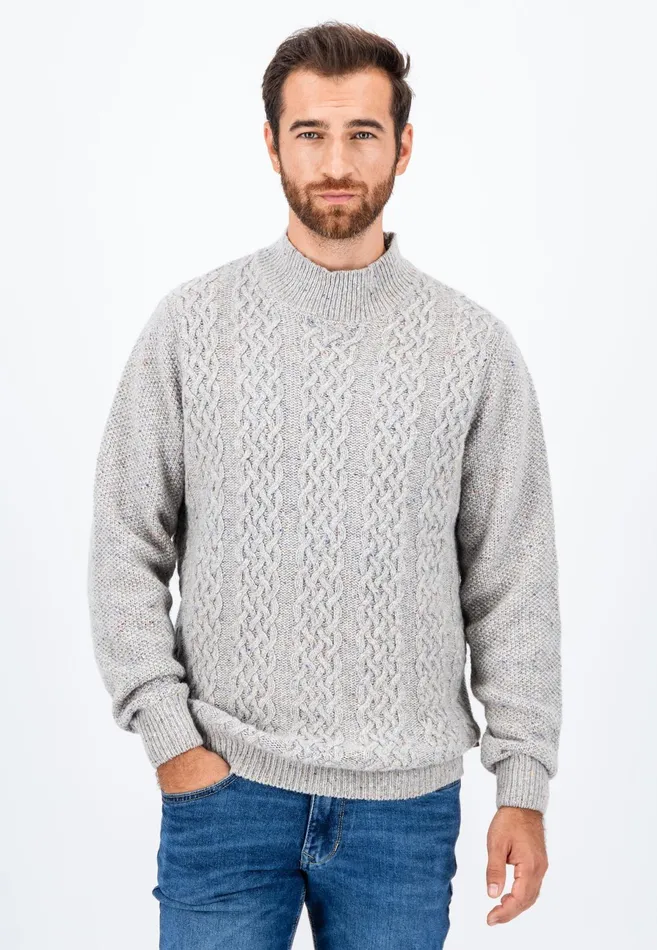 Sweater Men FYNCHHATTON Wollmix Sweater With A Braid Pattern Winter Whitecloud Blue
