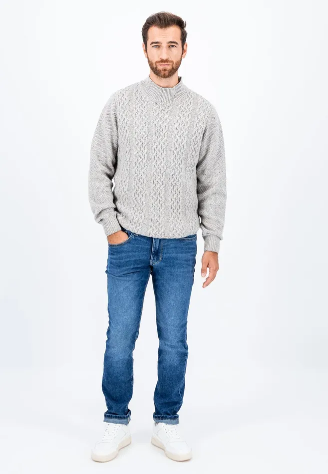 Sweater Men FYNCHHATTON Wollmix Sweater With A Braid Pattern Winter Whitecloud Blue