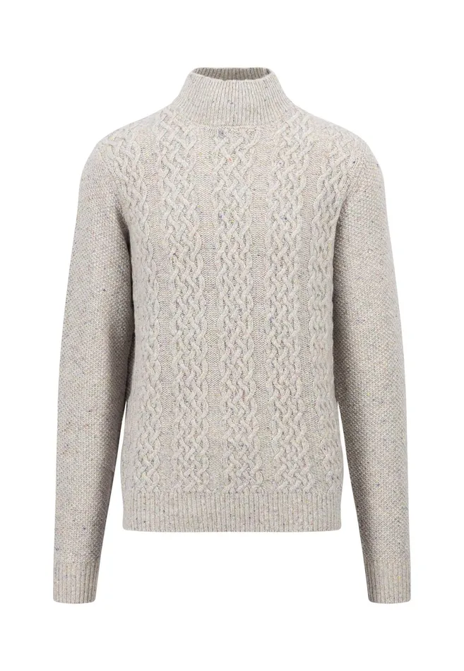 Sweater Men FYNCHHATTON Wollmix Sweater With A Braid Pattern Winter Whitecloud Blue