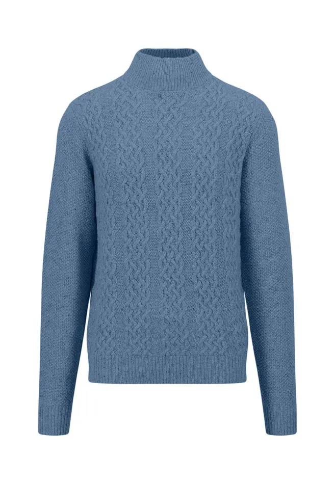 Sweater Men FYNCHHATTON Wollmix Sweater With A Braid Pattern Winter Whitecloud Blue