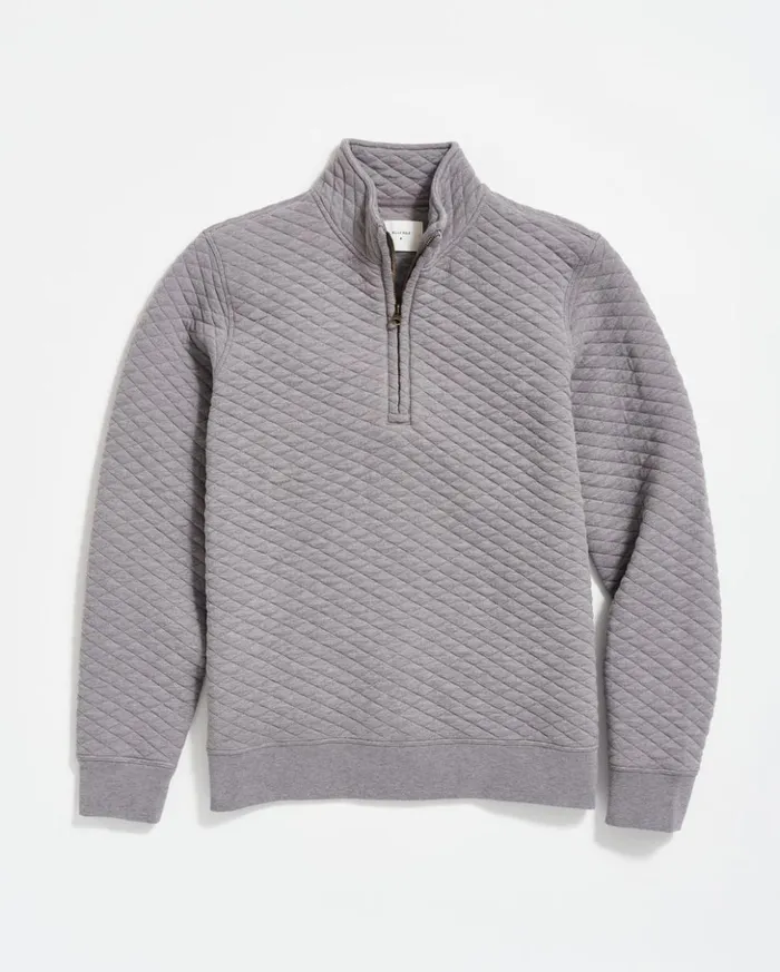 Sweaters and Sweatshirts Men Billy Reid Diamond Quilt Half Zip Medium Grey