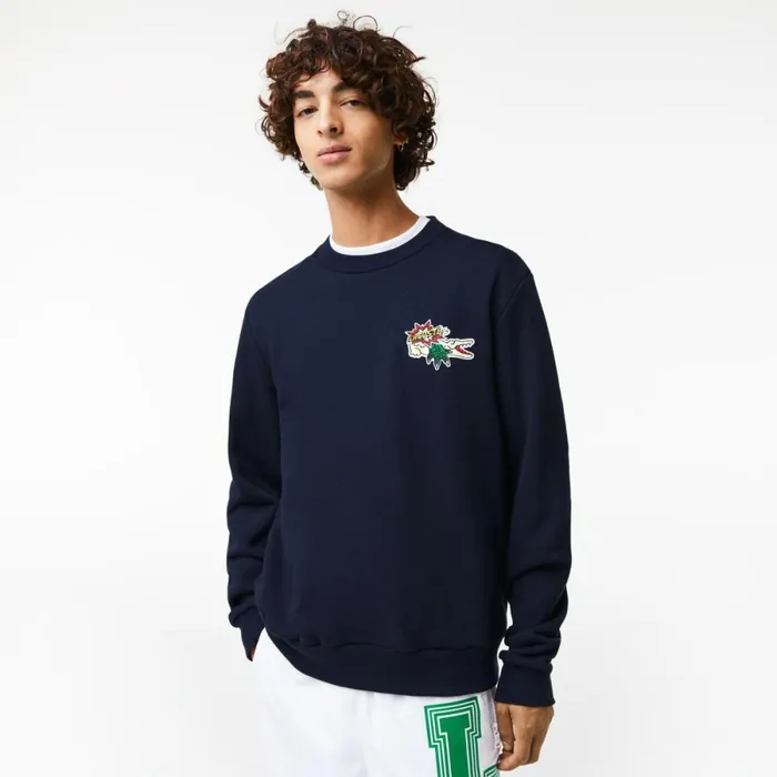 Sweaters and Sweatshirts Men Lacoste Men039s Badge Organic Cotton Sweatshirt Navy Blue 166