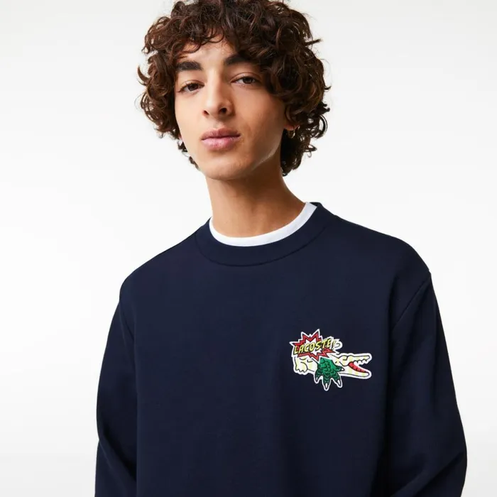 Sweaters and Sweatshirts Men Lacoste Men039s Badge Organic Cotton Sweatshirt Navy Blue 166
