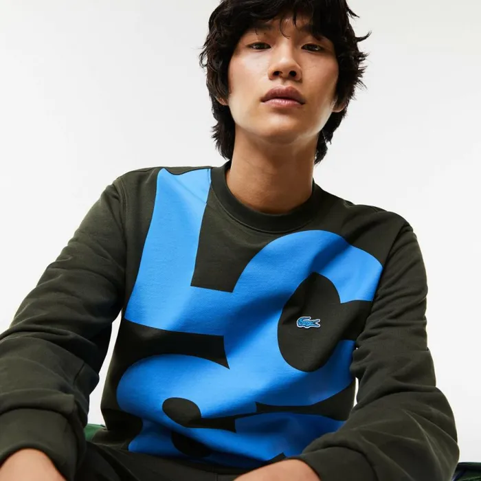 Sweaters and Sweatshirts Men Lacoste Men039s Classic Fit Contrast Lettering Cotton Sweatshirt Khaki Green S7t