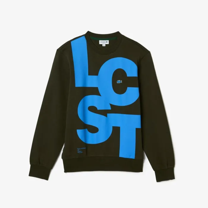 Sweaters and Sweatshirts Men Lacoste Men039s Classic Fit Contrast Lettering Cotton Sweatshirt Khaki Green S7t