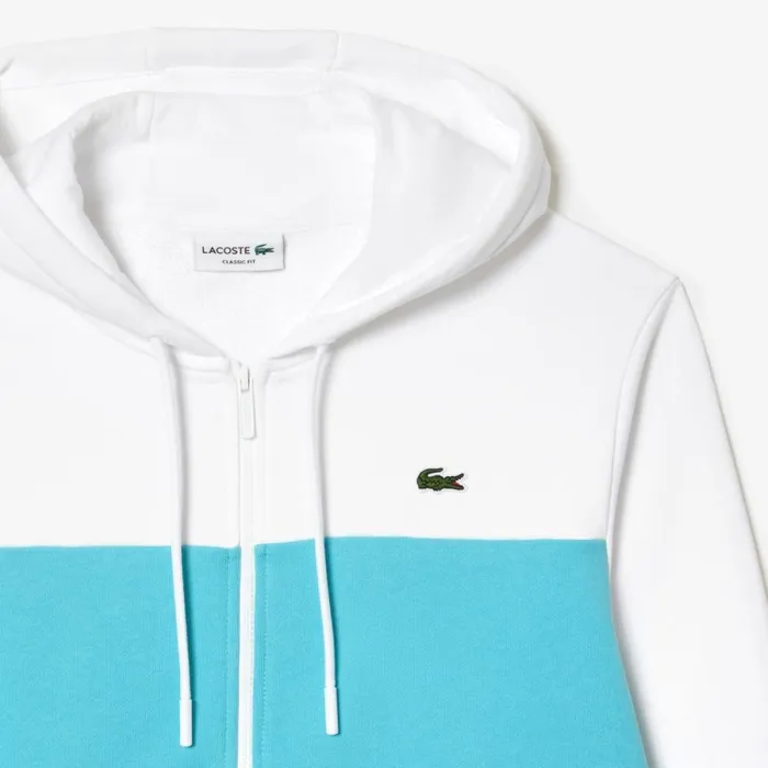 Sweaters and Sweatshirts Men Lacoste Men039s Colorblock ZipUp Hoodie White Blue Ri6