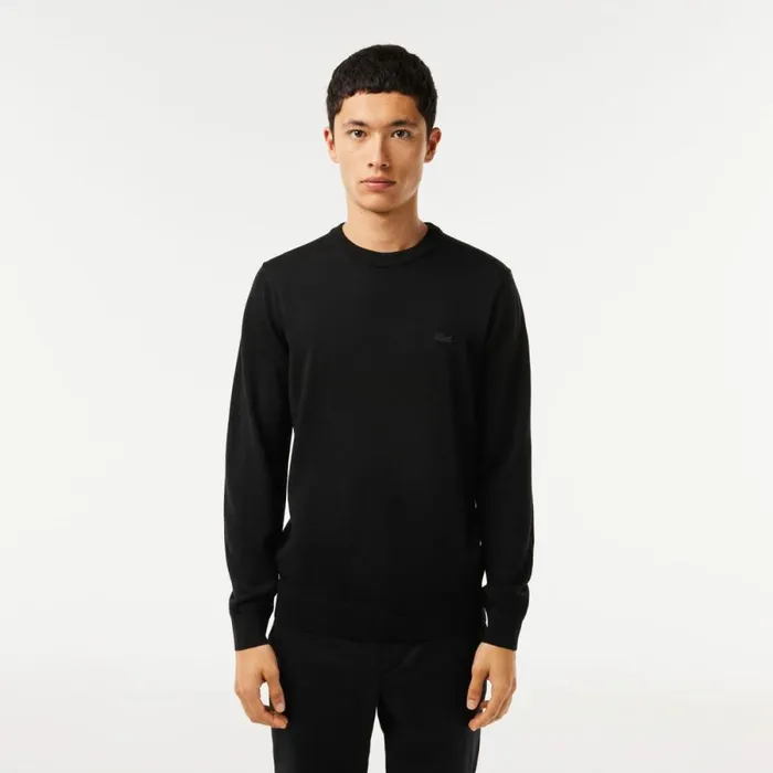 Sweaters and Sweatshirts Men Lacoste Men039s Crew Neck Merino Wool Sweater Black 031