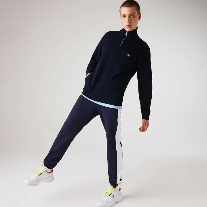 Sweaters and Sweatshirts Men Lacoste Men039s HalfZip Cotton Sweatshirt Navy Blue 166