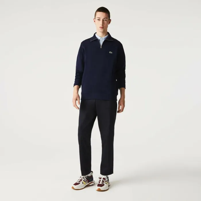 Sweaters and Sweatshirts Men Lacoste Men039s HalfZip Cotton Sweatshirt Navy Blue 166