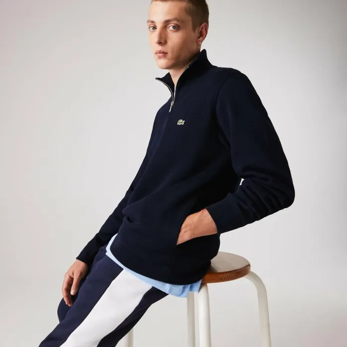 Sweaters and Sweatshirts Men Lacoste Men039s HalfZip Cotton Sweatshirt Navy Blue 166