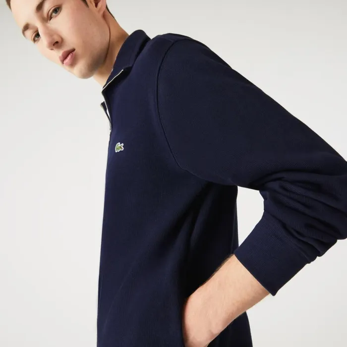 Sweaters and Sweatshirts Men Lacoste Men039s HalfZip Cotton Sweatshirt Navy Blue 166