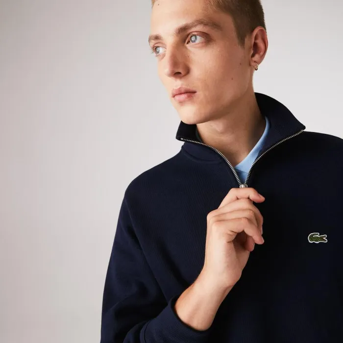 Sweaters and Sweatshirts Men Lacoste Men039s HalfZip Cotton Sweatshirt Navy Blue 166