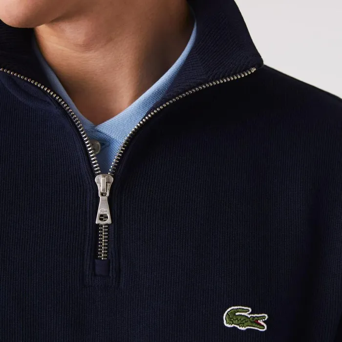Sweaters and Sweatshirts Men Lacoste Men039s HalfZip Cotton Sweatshirt Navy Blue 166