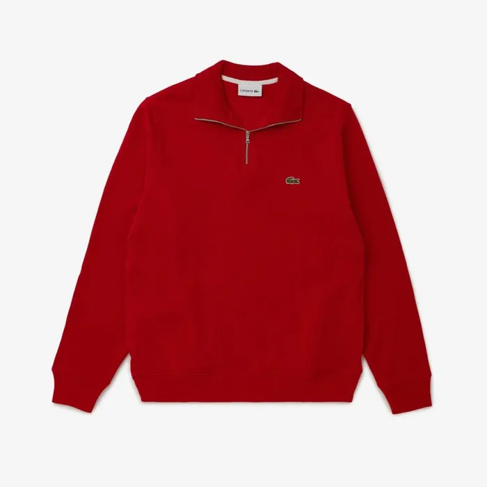 Sweaters and Sweatshirts Men Lacoste Men039s HalfZip Cotton Sweatshirt Red 240
