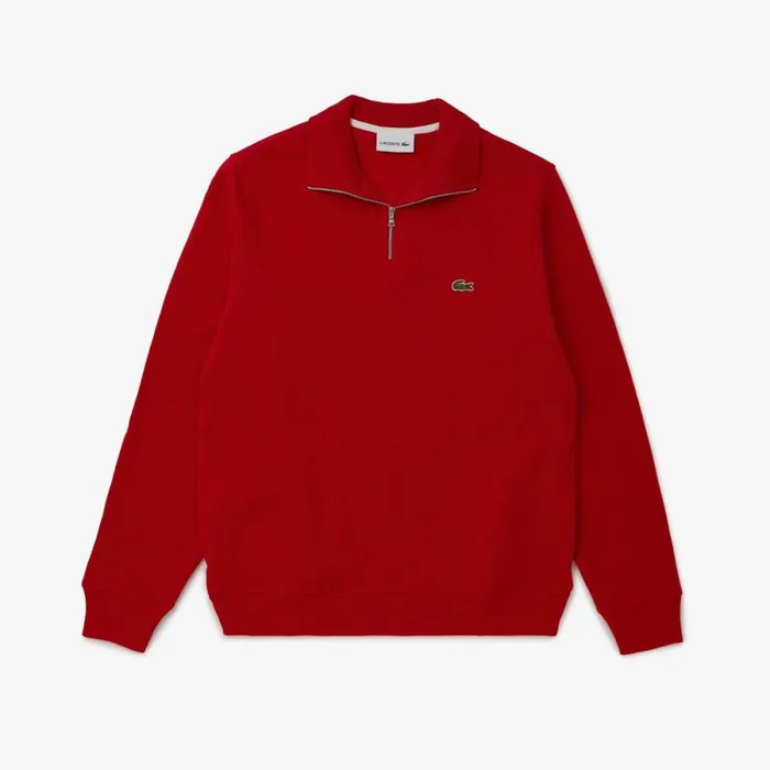 Sweaters and Sweatshirts Men Lacoste Men039s HalfZip Cotton Sweatshirt Red 240
