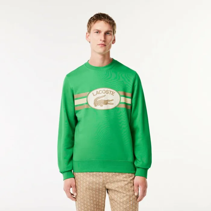 Sweaters and Sweatshirts Men Lacoste Men039s Loose Fit Monogram Fleece Sweatshirt Green Siw