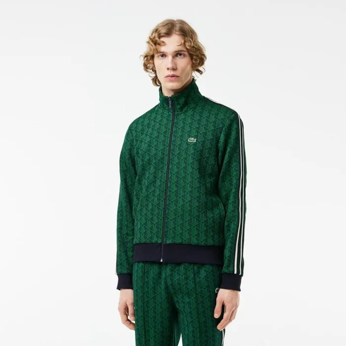 Sweaters and Sweatshirts Men Lacoste Men039s Paris Monogram ZipUp Sweatshirt Navy Blue Green Iq0