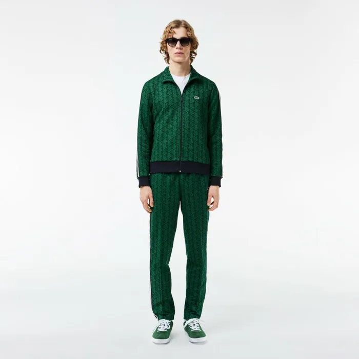 Sweaters and Sweatshirts Men Lacoste Men039s Paris Monogram ZipUp Sweatshirt Navy Blue Green Iq0