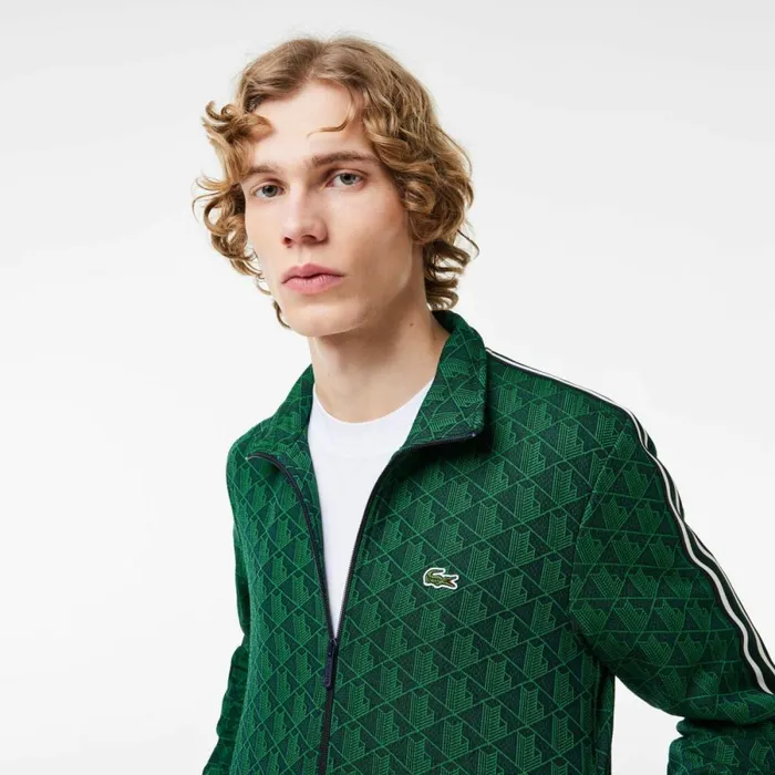 Sweaters and Sweatshirts Men Lacoste Men039s Paris Monogram ZipUp Sweatshirt Navy Blue Green Iq0