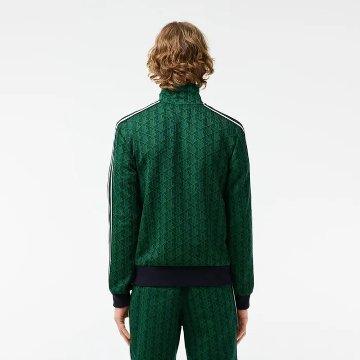 Sweaters and Sweatshirts Men Lacoste Men039s Paris Monogram ZipUp Sweatshirt Navy Blue Green Iq0
