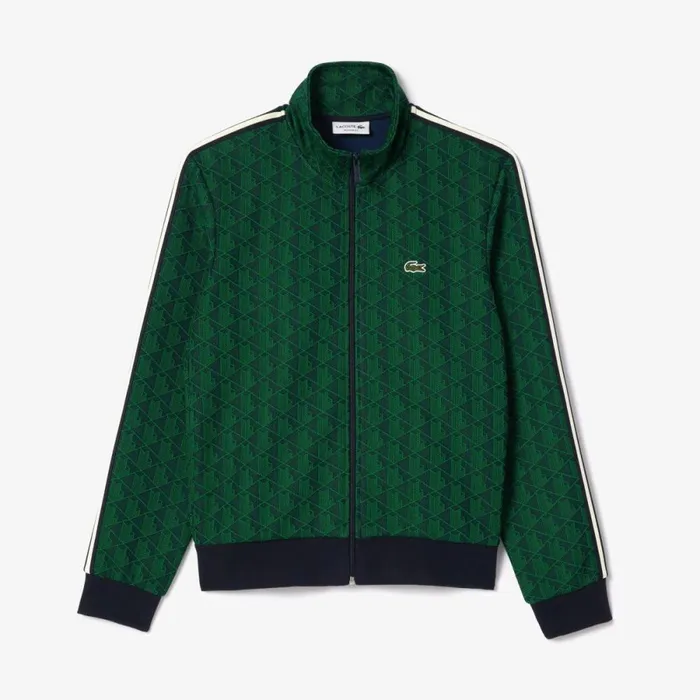 Sweaters and Sweatshirts Men Lacoste Men039s Paris Monogram ZipUp Sweatshirt Navy Blue Green Iq0