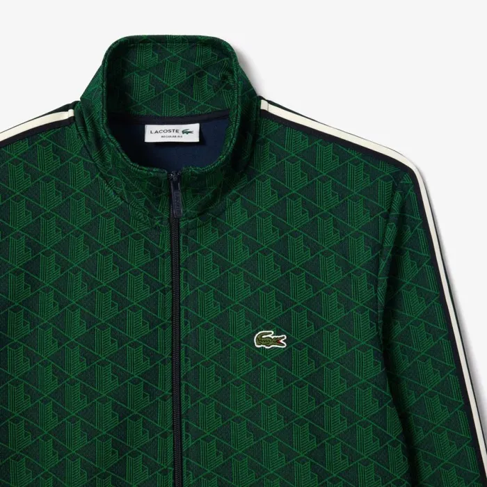 Sweaters and Sweatshirts Men Lacoste Men039s Paris Monogram ZipUp Sweatshirt Navy Blue Green Iq0