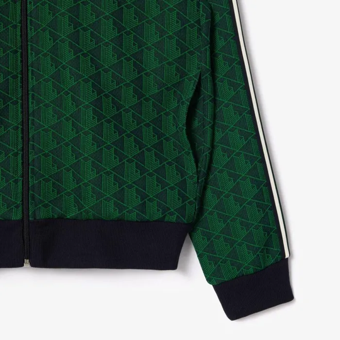 Sweaters and Sweatshirts Men Lacoste Men039s Paris Monogram ZipUp Sweatshirt Navy Blue Green Iq0