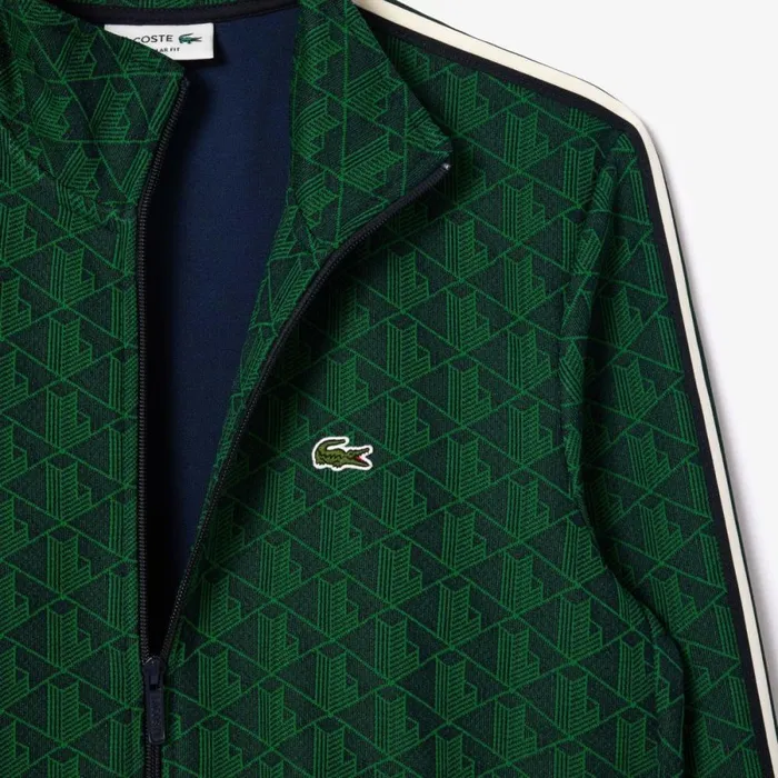 Sweaters and Sweatshirts Men Lacoste Men039s Paris Monogram ZipUp Sweatshirt Navy Blue Green Iq0