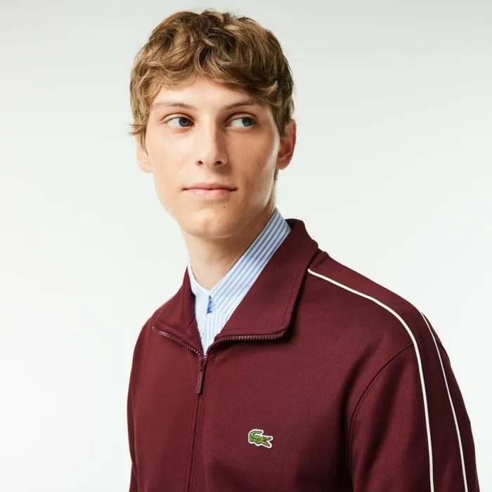 Sweaters and Sweatshirts Men Lacoste Men039s Paris Piqu Track Jacket Bordeaux Yup