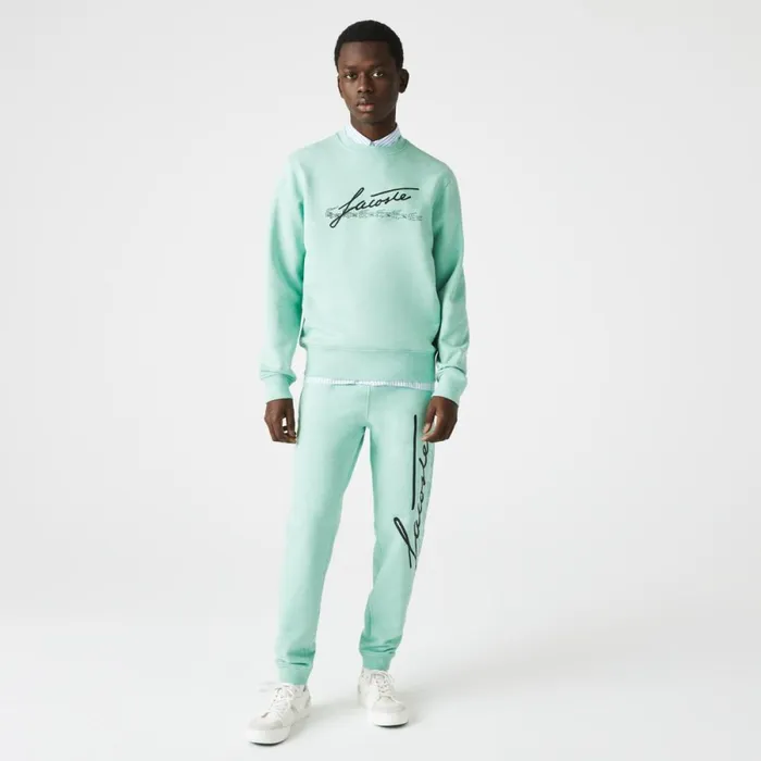 Sweaters and Sweatshirts Men Lacoste Men039s Signature Print Crew Neck Cotton Fleece Sweatshirt Green Hcv