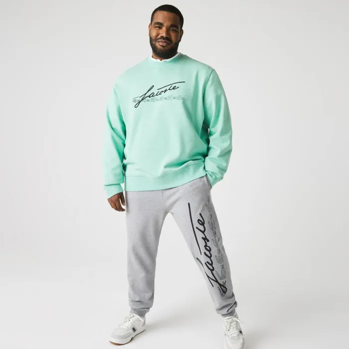 Sweaters and Sweatshirts Men Lacoste Men039s Signature Print Crew Neck Cotton Fleece Sweatshirt Green Hcv