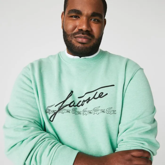Sweaters and Sweatshirts Men Lacoste Men039s Signature Print Crew Neck Cotton Fleece Sweatshirt Green Hcv
