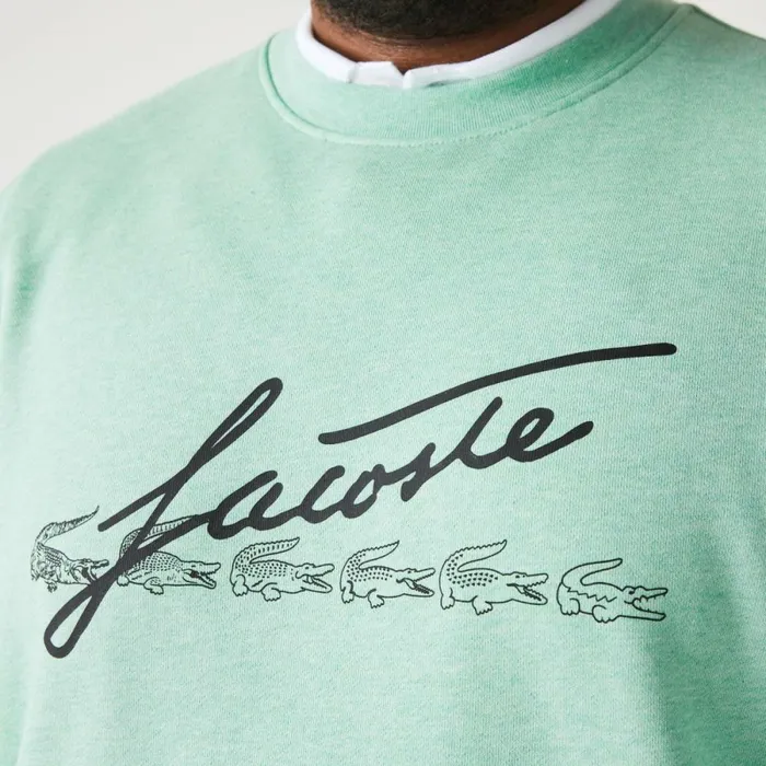 Sweaters and Sweatshirts Men Lacoste Men039s Signature Print Crew Neck Cotton Fleece Sweatshirt Green Hcv