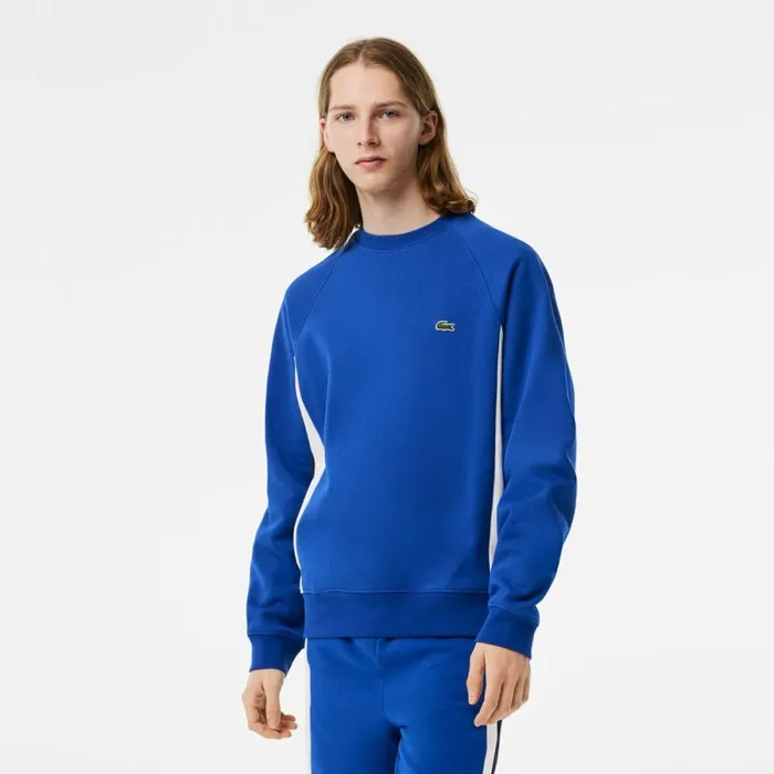 Sweaters and Sweatshirts Men Lacoste Mens Brushed Fleece Colorblock Sweatshirt Blue Navy Blue White Cjl