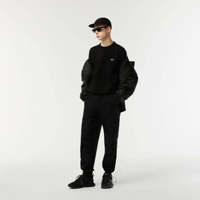 Sweaters and Sweatshirts Men Lacoste Mens Classic Fit Logo Stripe Flannel Sweatshirt Black 031