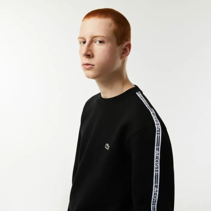 Sweaters and Sweatshirts Men Lacoste Mens Classic Fit Logo Stripe Flannel Sweatshirt Black 031