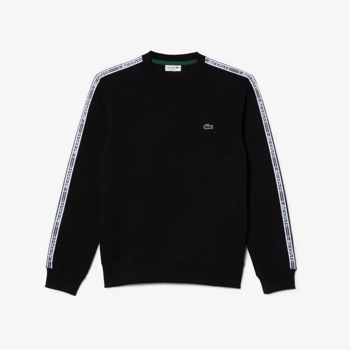 Sweaters and Sweatshirts Men Lacoste Mens Classic Fit Logo Stripe Flannel Sweatshirt Black 031