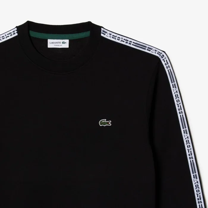 Sweaters and Sweatshirts Men Lacoste Mens Classic Fit Logo Stripe Flannel Sweatshirt Black 031